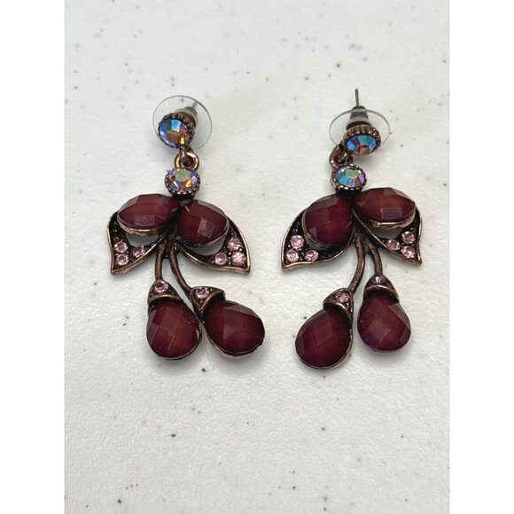 Vintage red‎ purple crystals dangle pierced earrings OS - Picture 6 of 8